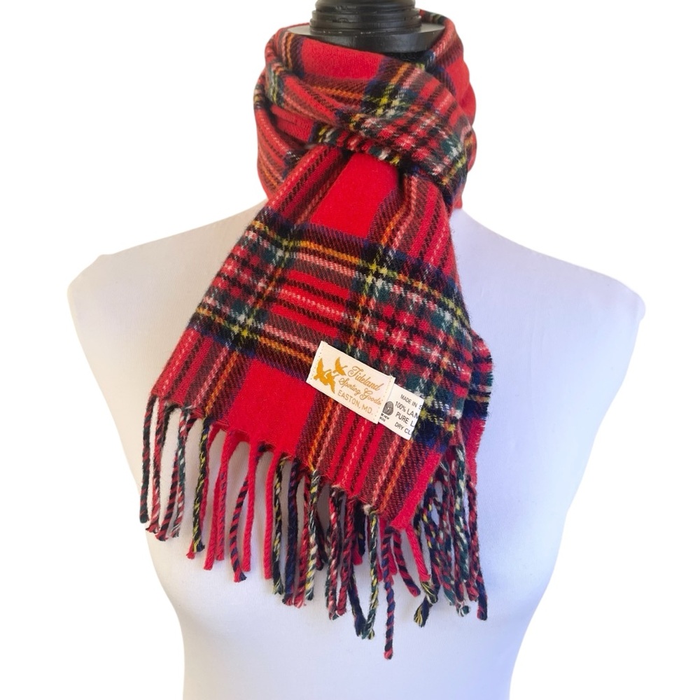 Vintage Red Tartan Plaid 100% Lambswool Scarf Made in Scotland - Picture 3 of 14